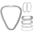 thumbnail image 2 of 6PCS Cuban Link Chain Necklace Bracelet Rhinestone Earrings Bling Necklace Bracelet Crystal Big Circle Earring for Wome, 2 of 8