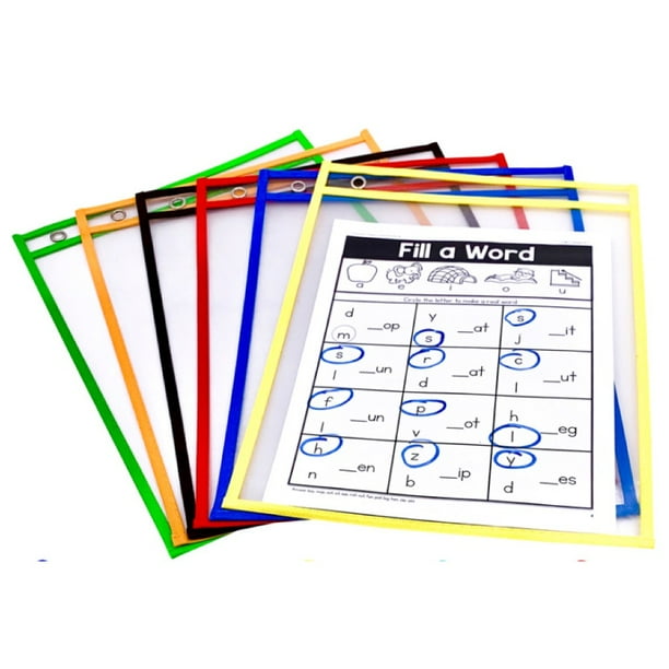 PDX Reading Specialist Dry Erase Pocket Sleeves 6 Assorted Colors