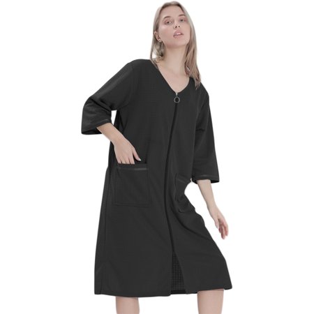 

WBQ Women s Zipper Robe 3/4 Sleeves Loungewear Waffle Bathrobe Couple Pajamas Ultra Soft Spa Sleepwear Pockets Housecoat Nightgown
