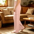 thumbnail image 4 of Oiangi Wide Leg Lounge Pants with Cargo Pockets for Women Smocked Waist Ruched Flowy Pant Fall Casual Comfy Trousers Pink L, 4 of 6