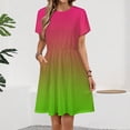 thumbnail image 2 of Pink Green Gradient Short Sleeve Dress Women Summer Evening Dresses Ladies Sundress, 2 of 7
