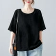 thumbnail image 3 of Perfectbot Linen Tops for Women Half Sleeves Round Neck Basic Blouse Summer Loose Fit Shirts, 3 of 6