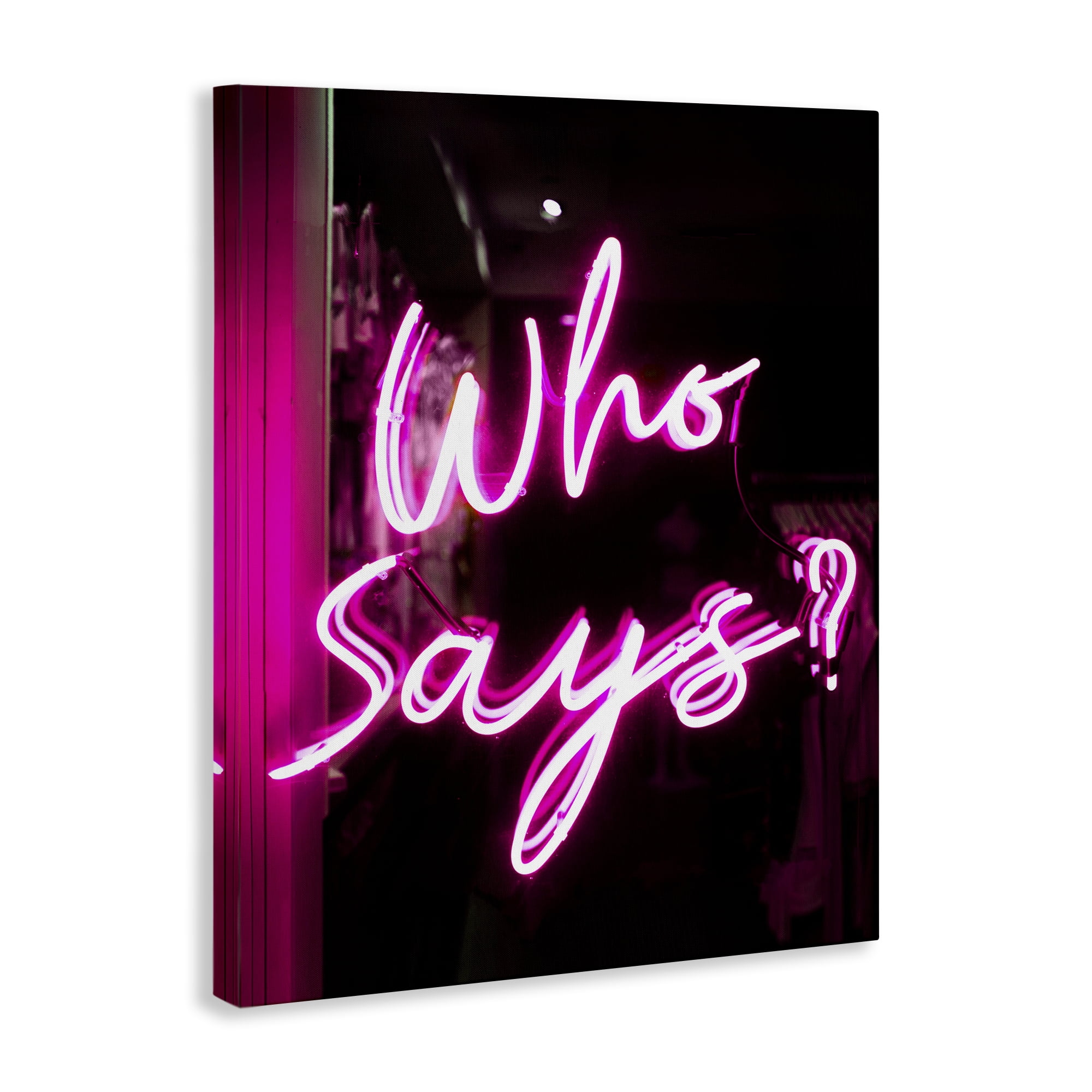 Stupell Industries Pink Neon Who Says Typography Painting Gallery Wrapped Canvas Art Print Wall Art, 36 x 48