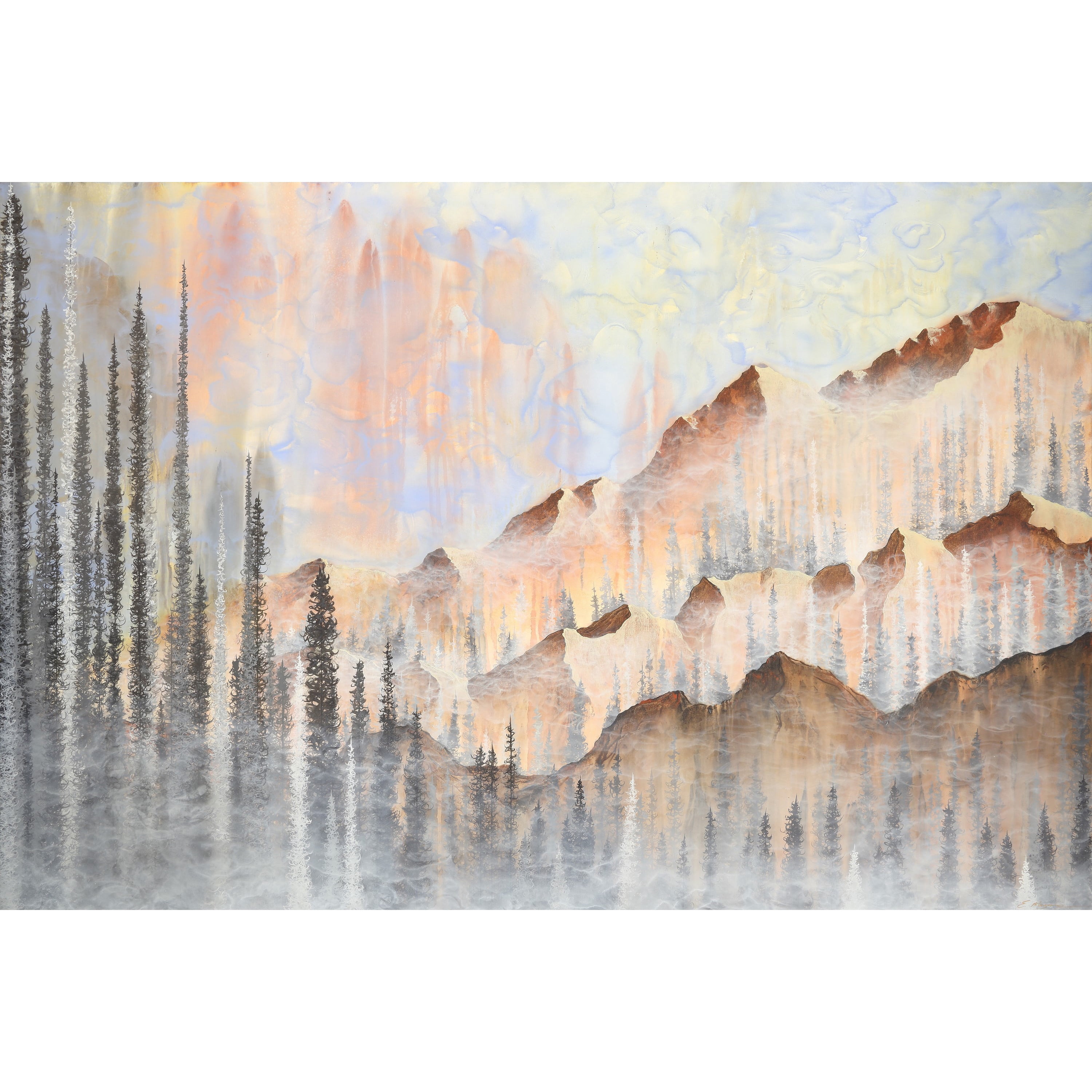 "Dawn in the Mountains" Painting Print on Wrapped Canvas