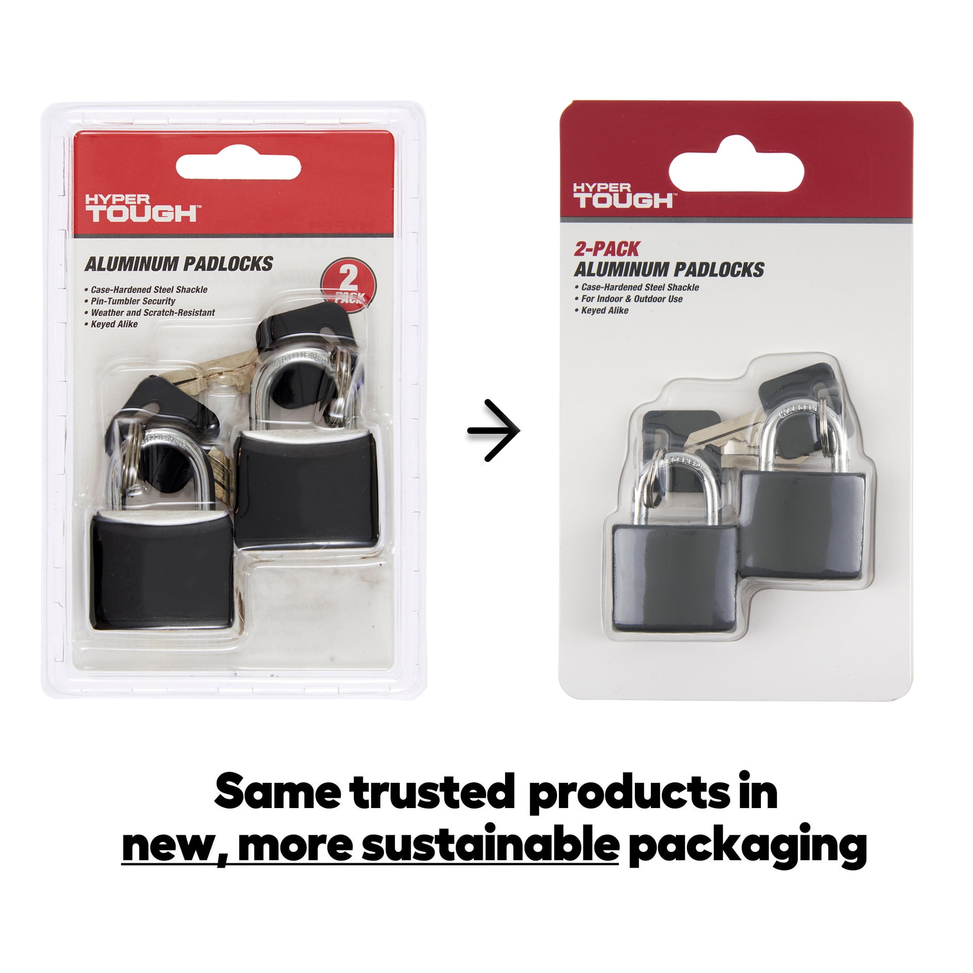 Hyper Tough Covered Aluminum 30mm Keyed Padlock with .5-in Shackle, 2-Pack
