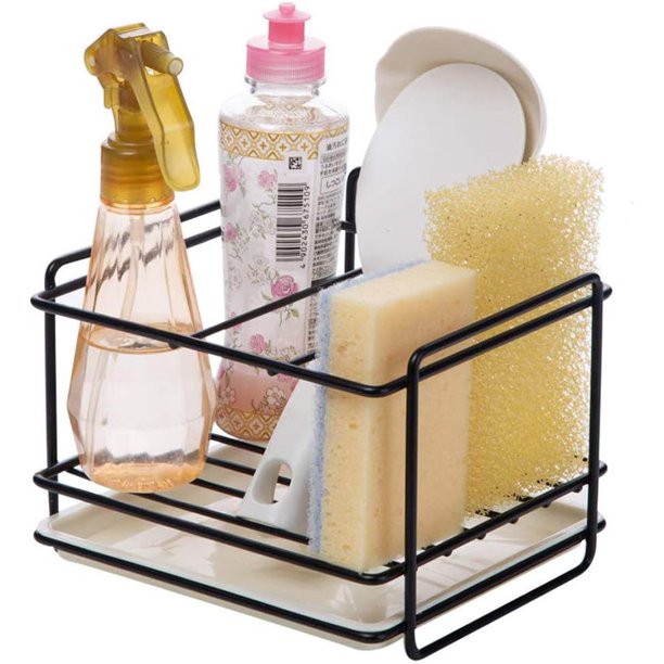 Soporte de esponja para fregadero, organizador de fregadero de cocina con bandeja de goteo, soporte de esponja de hierro, cesta, soporte para utensilios, paño de limpieza y soporte para cepillos TUNC Sencillez