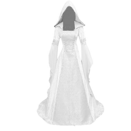 

Women s Gothic Witch Dress Medieval Corset Renaissance Dress with Hood Halloween Victorian Cosplay Costume Halloween Costumes for Women 2022
