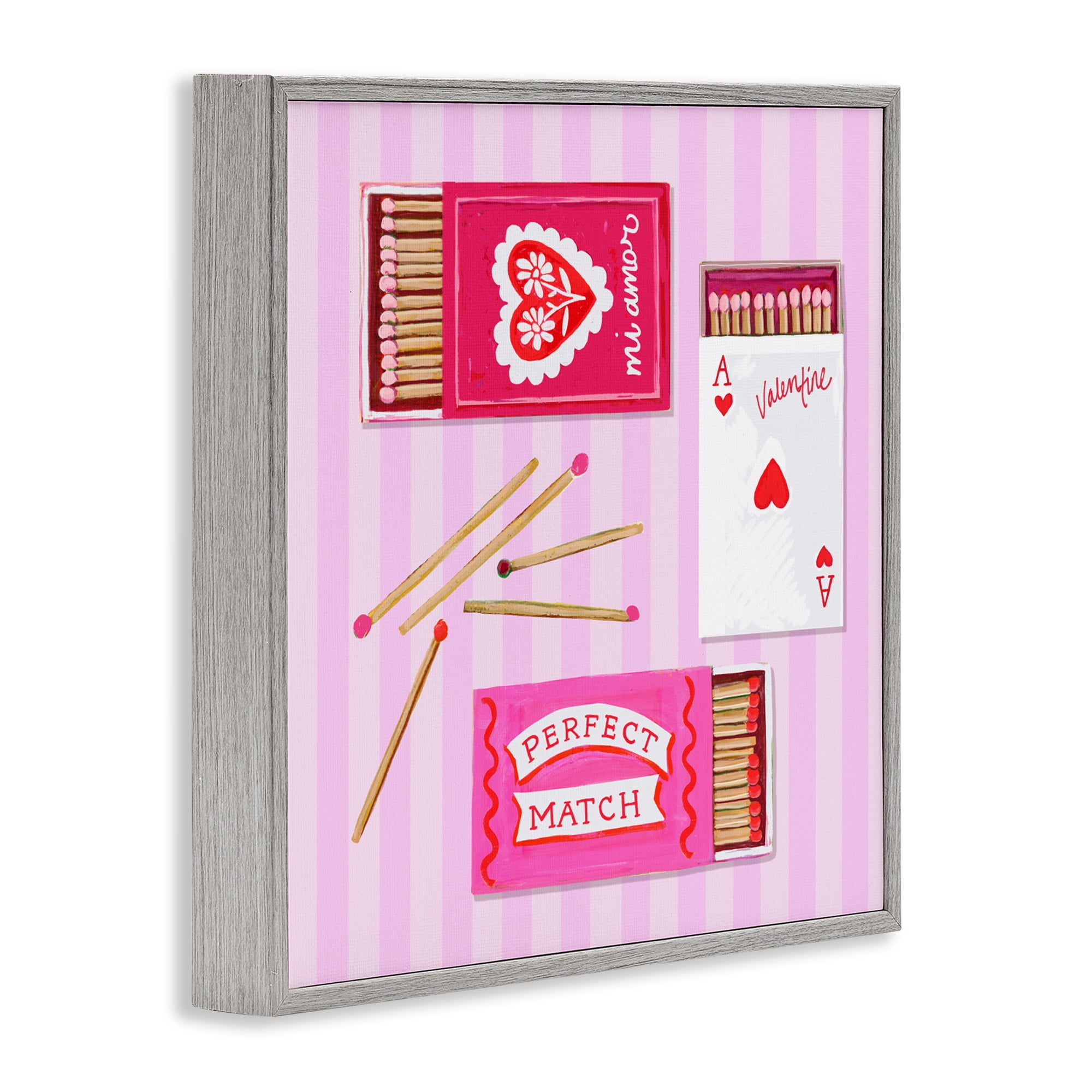 Stupell Industries Romantic Valentine's Matchboxes Gray Framed Giclee Art, design by Rachael Reese