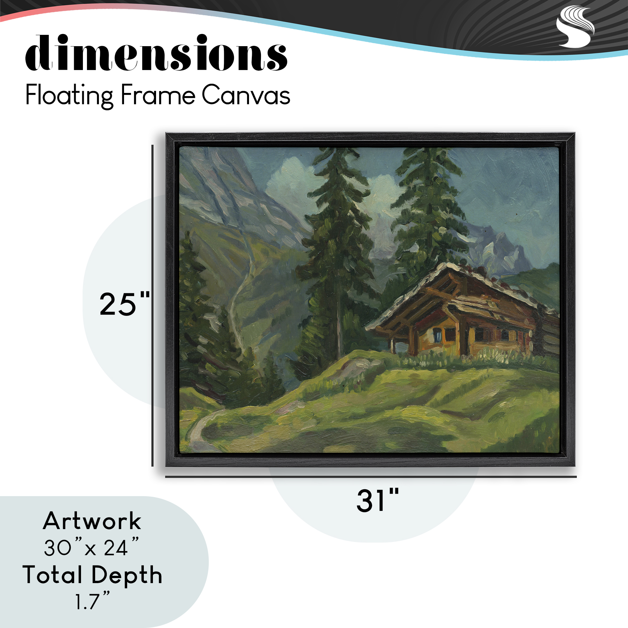 Cabin At Base Of Mountain Black Framed Floater Canvas Wall Art, design by Lettered and Lined