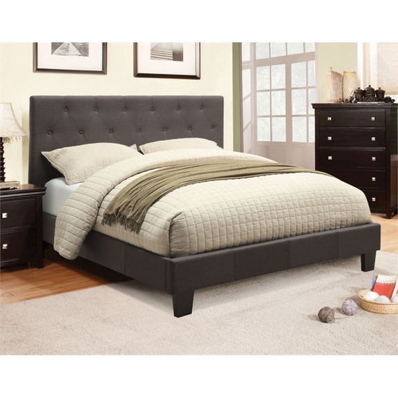 Furniture of America Warscher Fabric Queen Tufted Platform Bed in Gray