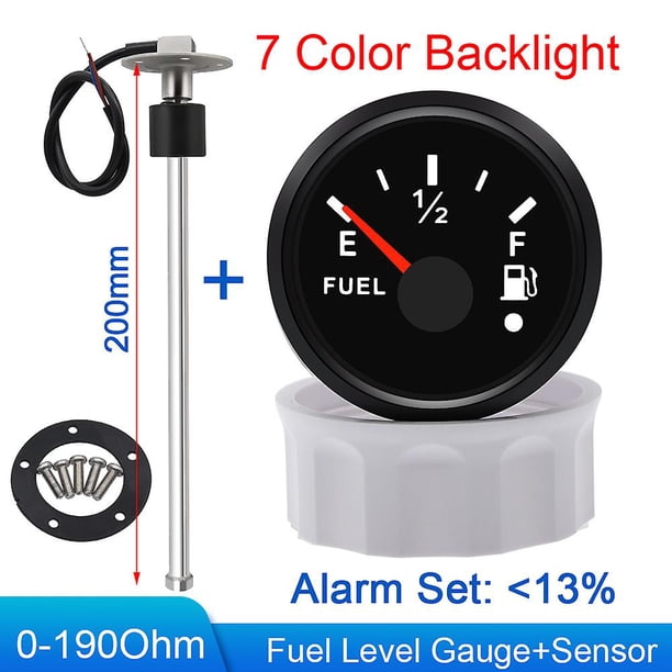0-190ohm Fuel Float Sensor + Fuel Level Gauge 7 Color Led Fuel Tank Level Gauge With Alarm Light For Marine Car Rv Camper Yacht