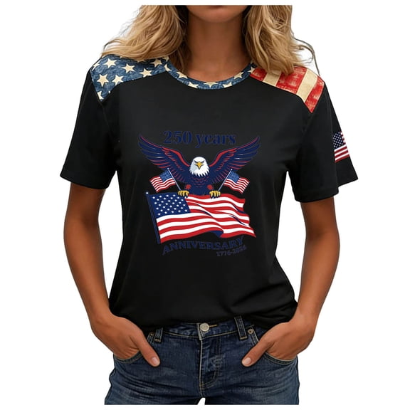 vigerkar 4th of July Outfits for Women USA Patriotic Shirts for Women Short Sleeve Red White and Blue Shirts American Flag Summer Tops (Red, XXL)