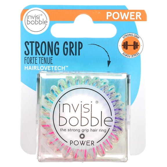 Power, Strong Grip Hair Ring, Magic Rainbow, 3 Pack, Invisibobble