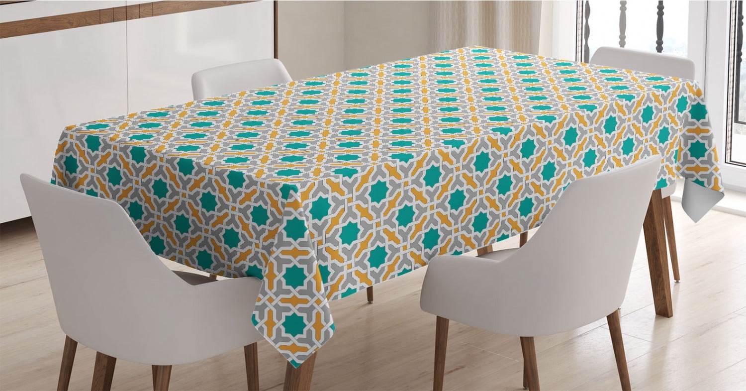 Teal Tablecloth, Abstract Geometric Pattern Eastern Oriental Symmetric ...