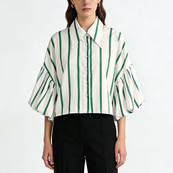 Juslio Button Shirts for Women Color Block Short Sleeve Solid Color Collar Blouses Tops L