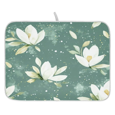 

Watercolor Magnolias Dish Drying Mat for Kitchen Quick Drying Absorbent Soft Durable 18 x 24