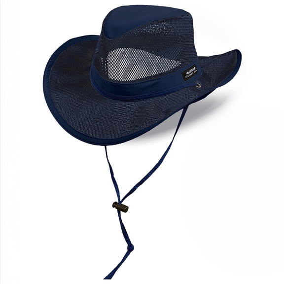 Panama Jack Men's Mesh Crown Safari Sun Hat with Chin Cord, UPF 50 , Medium, Solid Navy