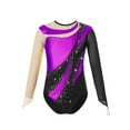 thumbnail image 3 of renvena Kids Girls Mesh Splice Long Sleeve Dance Leotards Shiny Metallic Athletic Ballet Dancewear Size 6-16 Purple 10, 3 of 7