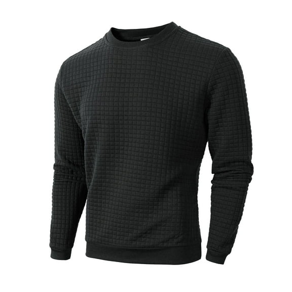 Men Sweatshirt Slim Crew Neck Plaid Pattern Hoodless Long Sleeve Casual Pullover Top for Fall