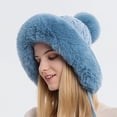 thumbnail image 5 of D-GROEE Women Winter Wool Cover Ears Hat Ear Flaps Thicken Ski Snow Hats Knit Plush Lined Hat with 3 Pom Pom, 5 of 6