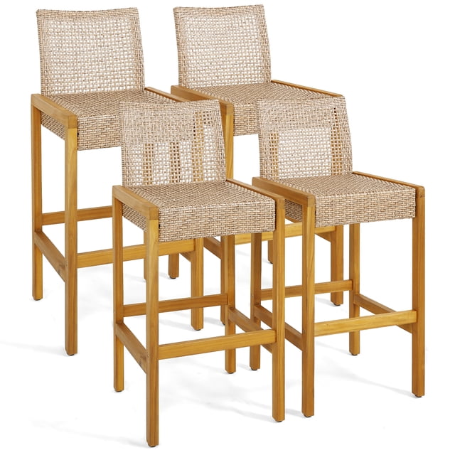 Gymax Tabourets de Bar en Osier - Ensemble de 4, Brun Pâle