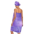 thumbnail image 2 of 3-Piece Bathroom Towel Set with Bath Towel, Quick-Dry Hair Cap and Hair Turban for Bath Yoga Beach Purple Background with White Line, 2 of 6