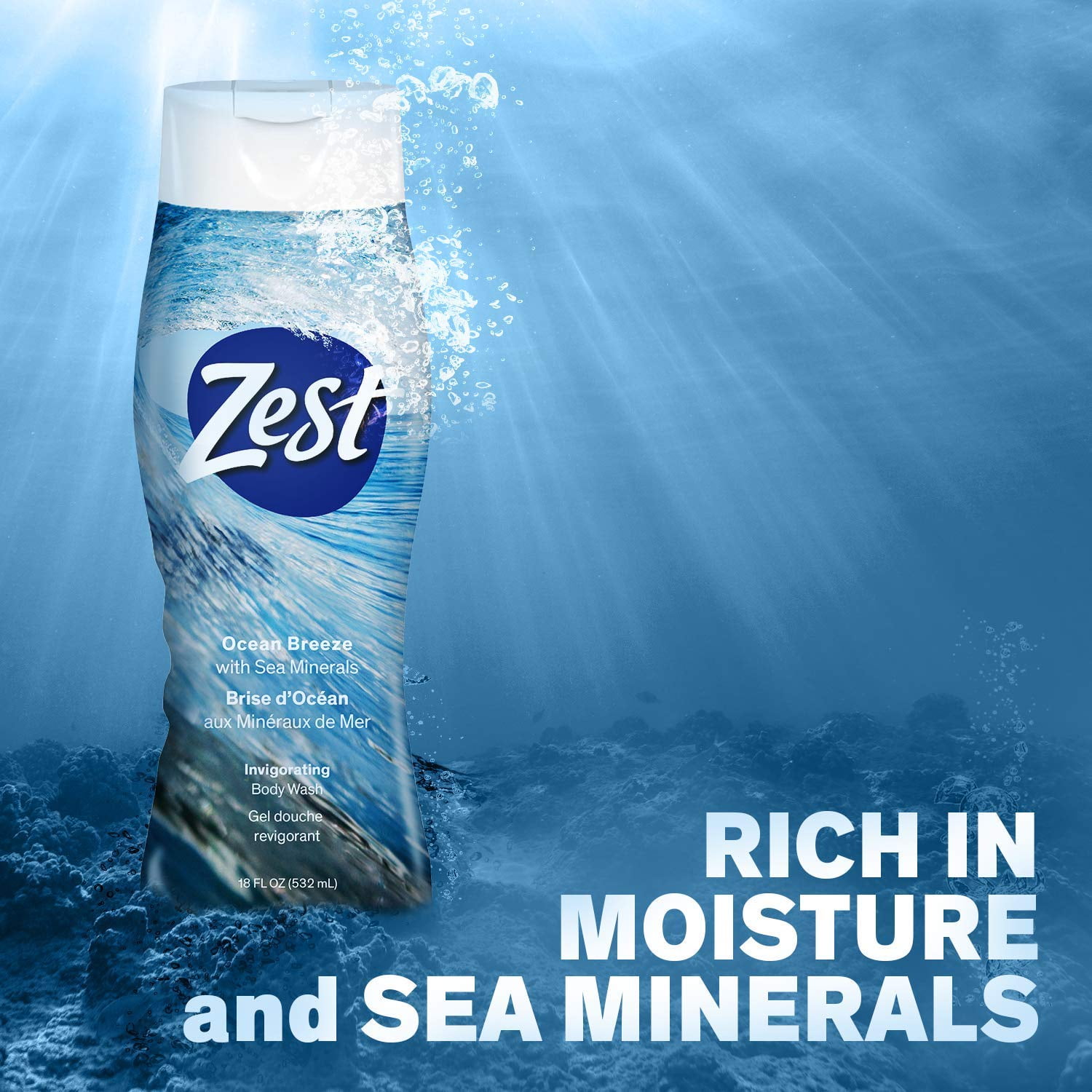 Zest Moisturizing Body Wash Mood Boost Ocean Breeze w/ Sea Minerals, 6-Pack