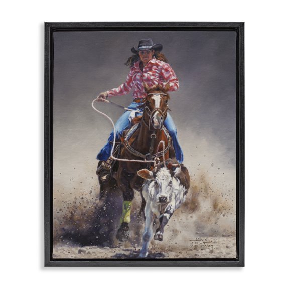 Stupell Industries Eclectic Rodeo Cowgirl & Lasso Black Floating Frame Canvas Art, 25 x 31, by David Kiehm