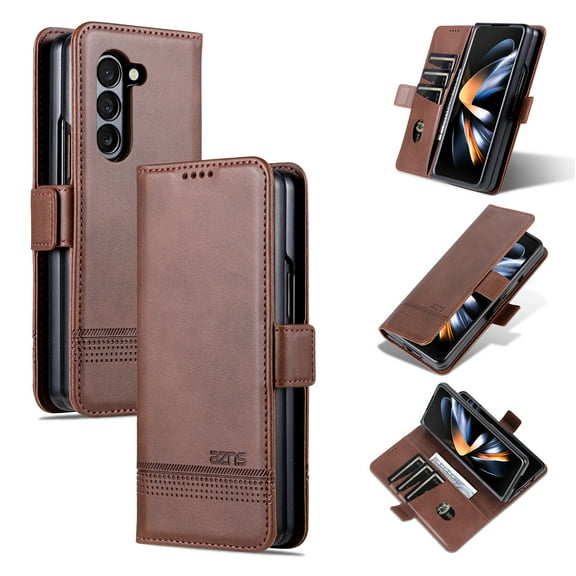 Feishell Flip Case for Samsung Galaxy Z Fold 6,Premium PU Leather Magnetic Closure Folio Credit Card Slots Wallet Shockproof Anti-Scratch Stand Phone Case,Brown