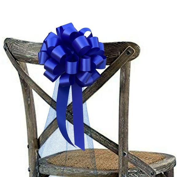 Royal Blue Wedding Pull Bows with Tulle Tails - 8" Wide, Set of 6, Easter, Spring, Memorial Day, 4th of July, Hanukkah, Christmas, President's Day