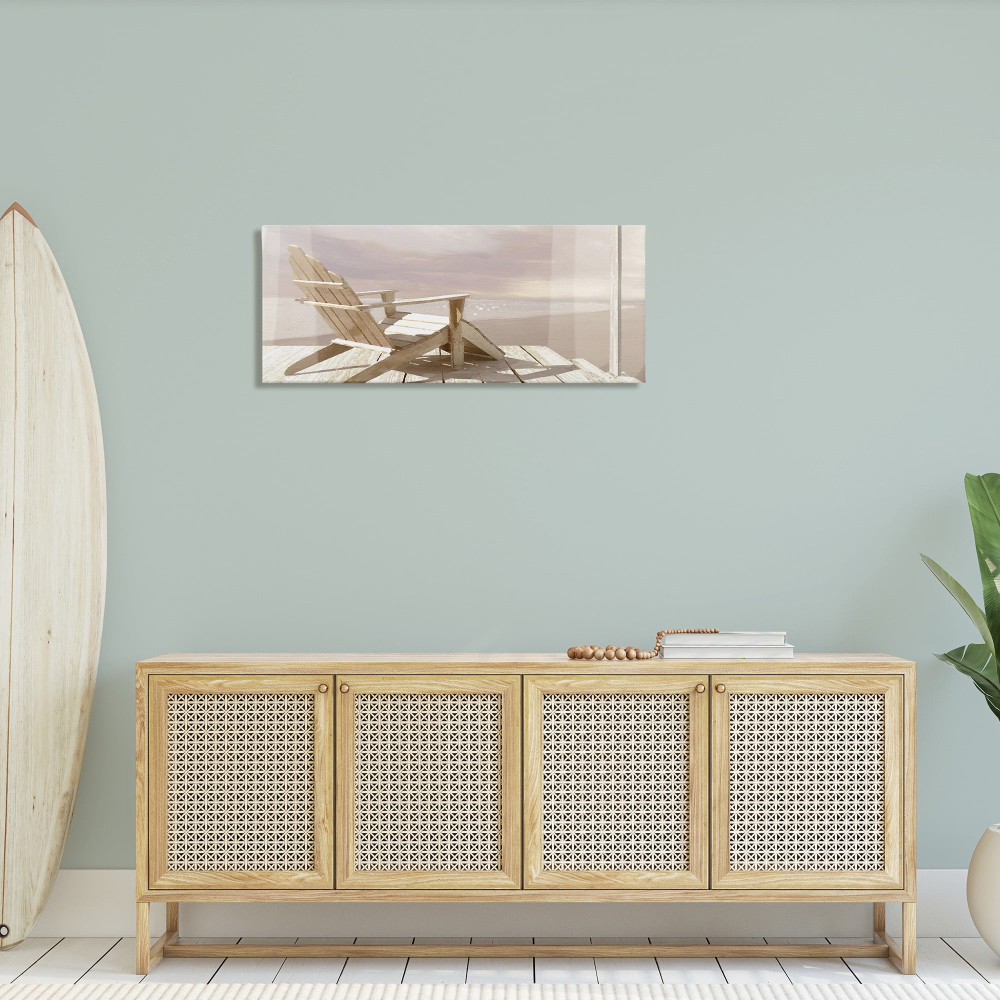 Stupell Industries Chair Overlooking Beach Landscape Photography Gallery Wrapped Canvas Art Print Wall Art, 40 x 17