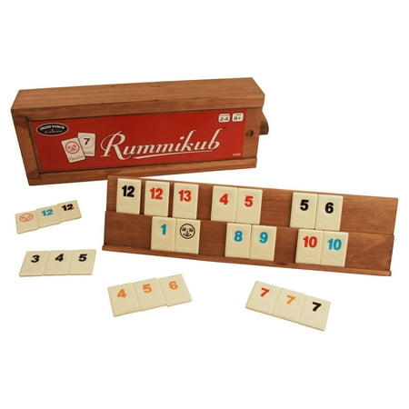 UPC: 0802221533028 | Front Porch Classics | Rummikub Vintage Edition in All-Wood Storage Case with 4 Built-in Player Trays and 106 Rummikub Tiles for 2 to 4 Players Ages 8 and Up
