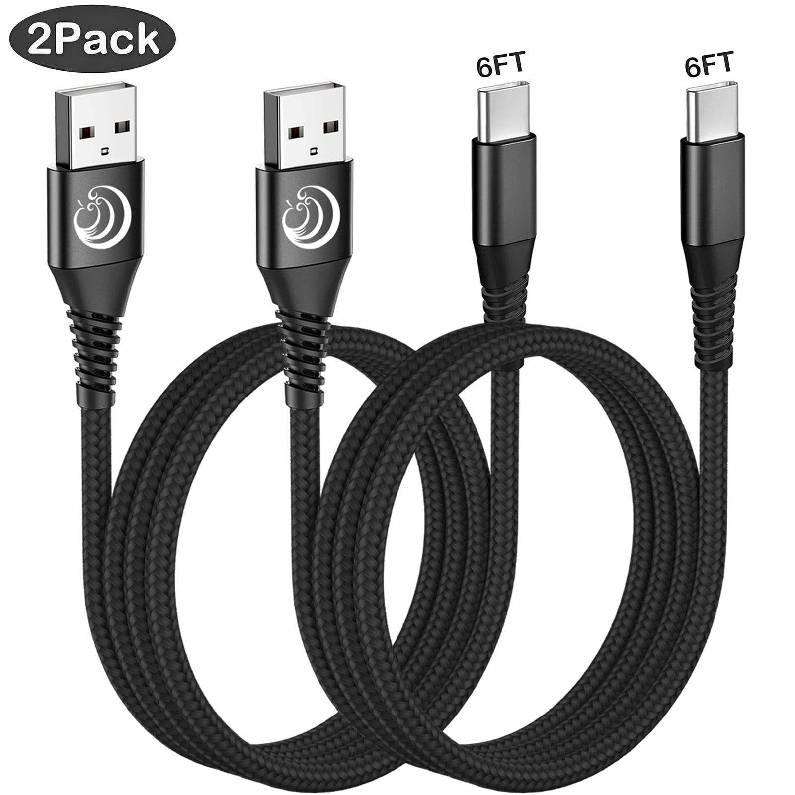 USB C Cable, Type C Charger 3A Fast Charging Cable 6 ft 2 Pack, Aioneus Compatible with Samsung Galaxy phone USB-C Charging Cable, Black