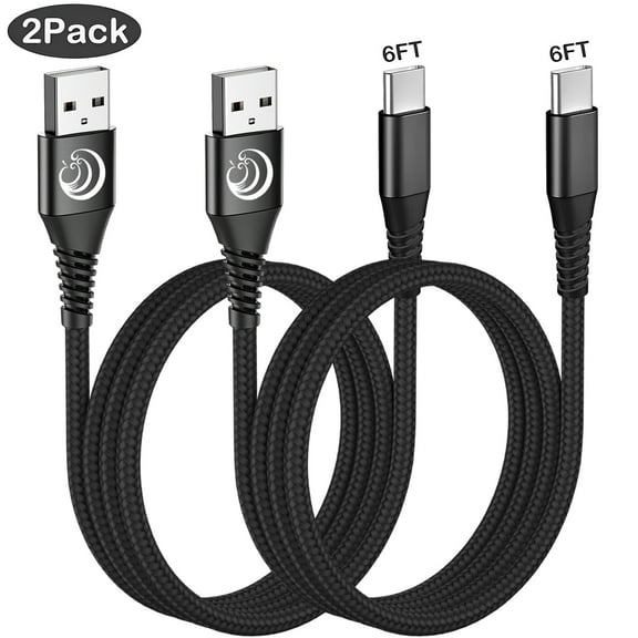 USB C Cable, Type C Charger 3A Fast Charging Cable 6 ft 2 Pack, Aioneus Phone USB-C Charger Cord for Samsung Galaxy, Black