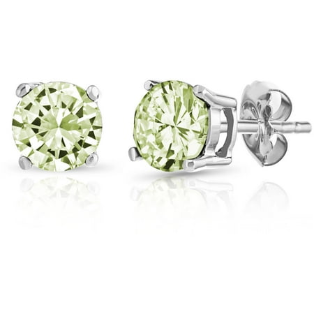 - Round Peridot Gemstone Sterling Silver Stud Earrings