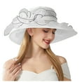 thumbnail image 3 of LRen Tea Party Hat Elegant Women's Wide Brim Sun Hat for Beach Wedding Bridal Shower and Summer Outdoor Occasions White, 3 of 7