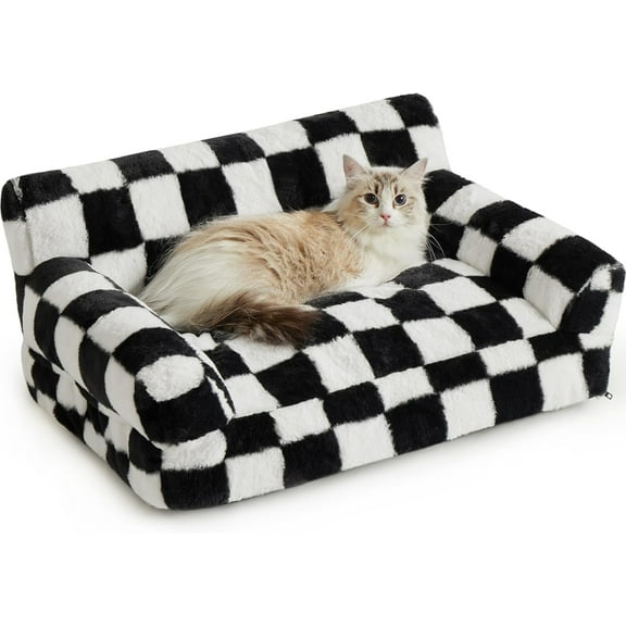 Cat Couch & Dog Couch Bed, Pet Sofa for Small Pet, Cute Cat Sofa, Checkered Dog Bed with Washable Cover (Black&White)