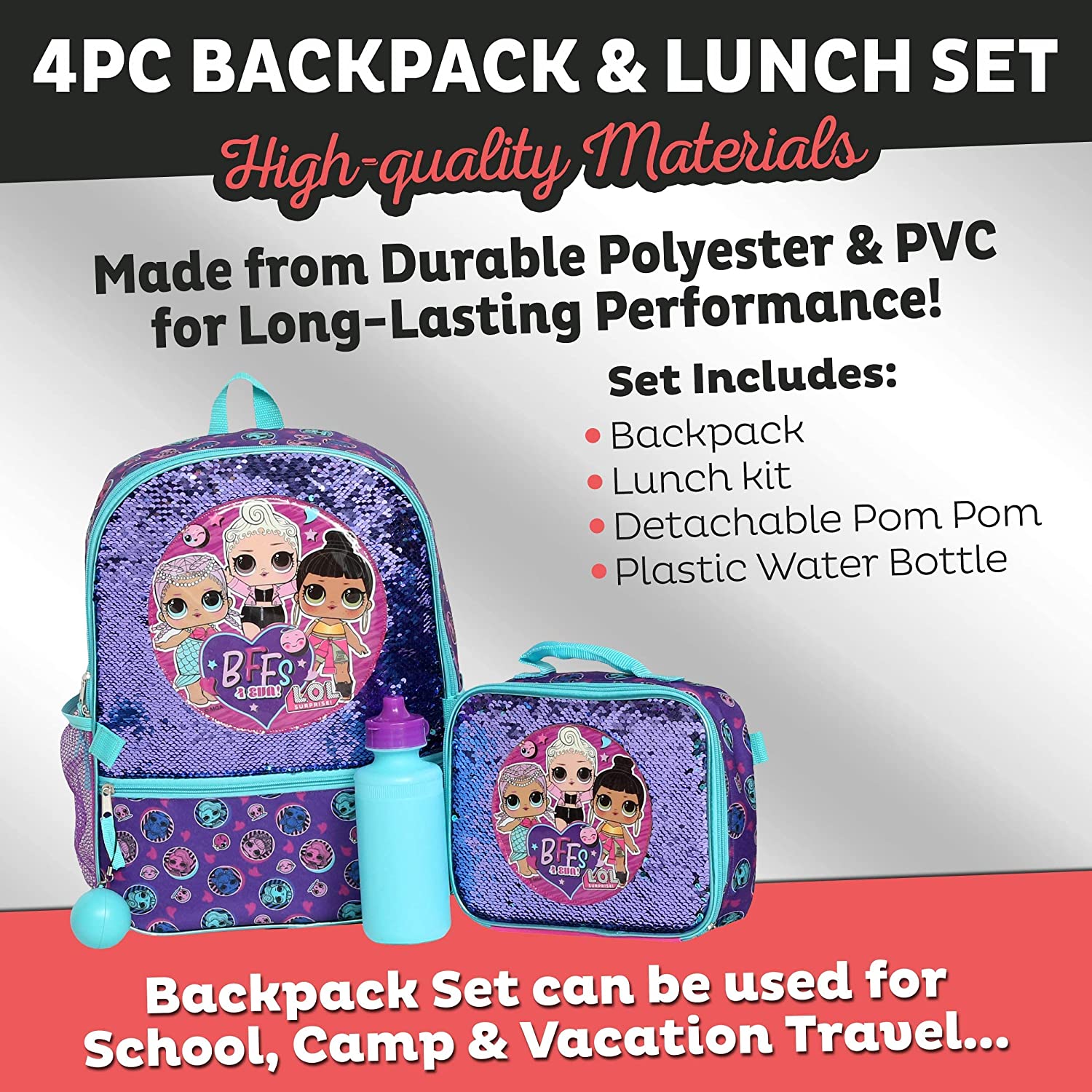 Girls L.O.L. Surprise Licensed Backpack 16" and Lunch Set