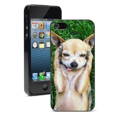 Dog Protector Case - Apple iPhone 6 6s Hard Color Back Case Cover Protector Chihuahua Puppy Dog Covering Ears (Black)