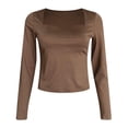 thumbnail image 4 of Riforla T-shirts for Women Border New Products Square Neck T Shirt Women's Autumn Solid Color Long Sleeved Crop Top European and American Hottie Crop Top Knitting Coffee L, 4 of 5