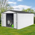 thumbnail image 6 of 10x12 FT Outdoor Storage Shed, Metal Garden Shed with Shutter Ventilation & Hinged Door, Durable Storage for Bicycles, Lawnmowers, and Barbeques, White/Gray, 6 of 6
