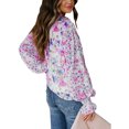 thumbnail image 4 of Blusa de mujer con mangas acampanadas y botones, estampado floral, corte holgado, informal, Top de manga larga para citas, viajes, rosa, rojo, XL, 4 of 6