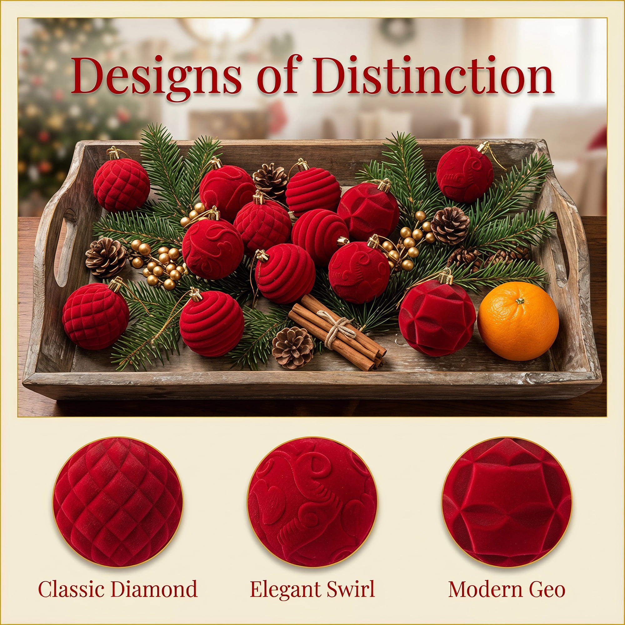 Unique Bargains Velvet Christmas 12 Pack Flocked Sphere Orbs Luxury Ornaments Red 2.4"