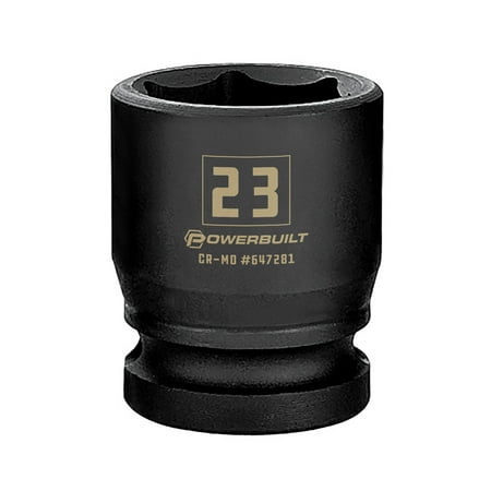UPC: 0028907370736 | Powerbuilt 1/2 Inch Drive x 23 MM 6 Point Impact Socket – 647281
