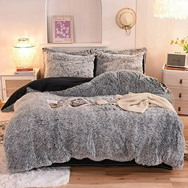 Wajade Plush Duvet Cover Set Fluffy Fuzzy Comforter Cover Set (1 Duvet