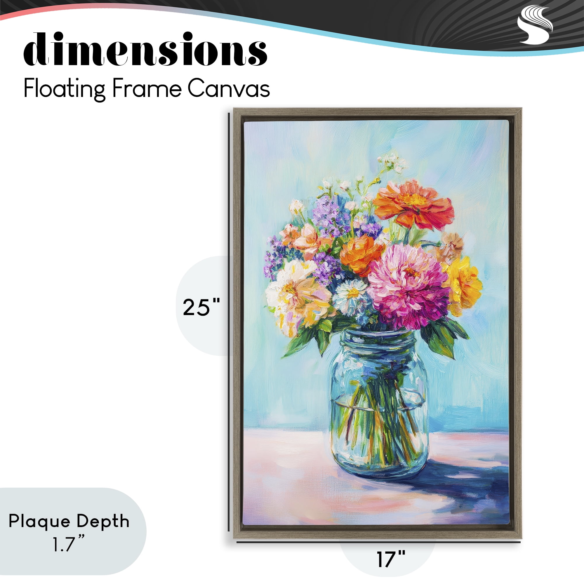 Stupell Industries Vibrant Country Jar Bouquet Brown Framed Floater Canvas Wall Art, design by Petal Prints Design