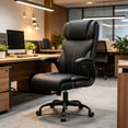 thumbnail image 3 of Silla de oficina, ergonómica, grande y alta, silla de computadora de computadora, silla ejecutiva de piel transpirable con respaldo alto ajustable y apoyabrazos abatibles, soporte lumbar, 3 of 6