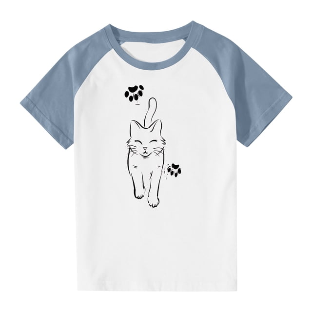 RXIRUCGD 2025 Vêtements d'Été pour Enfants Tout-Petits Garçons Filles Mode Mignon Col Rond Imprimé Manches Courtes Haut
