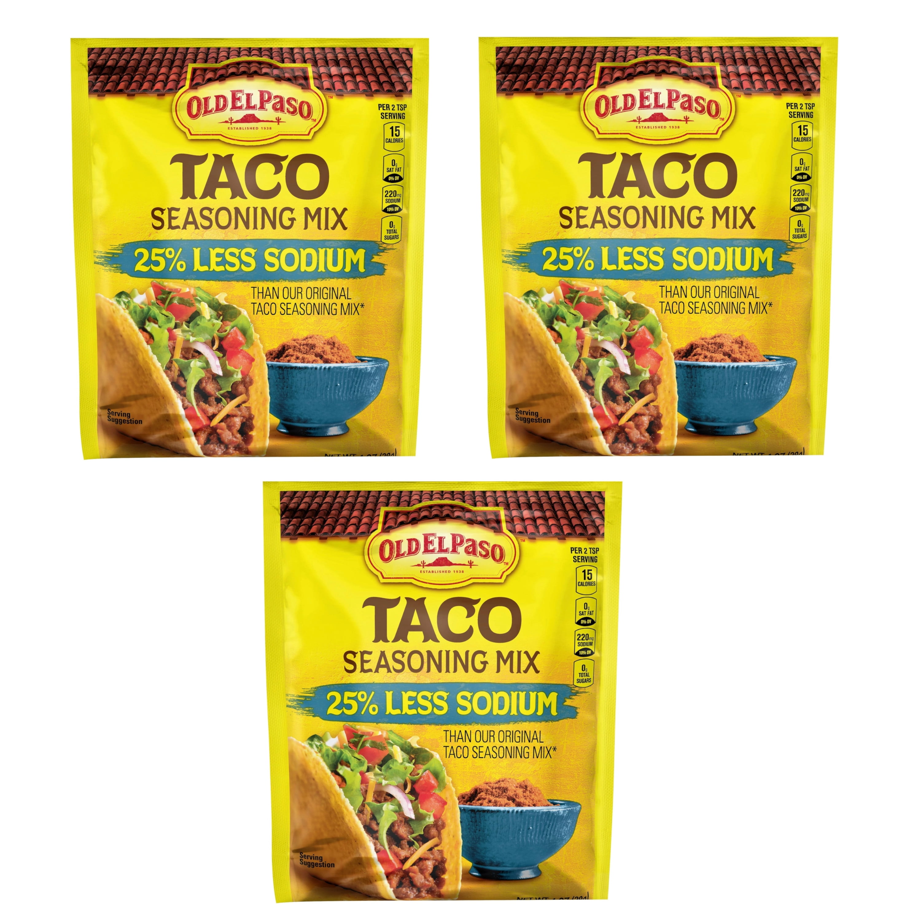 Old El Paso Taco Seasoning, 25 Less Sodium, 1 oz., Pack of 3
