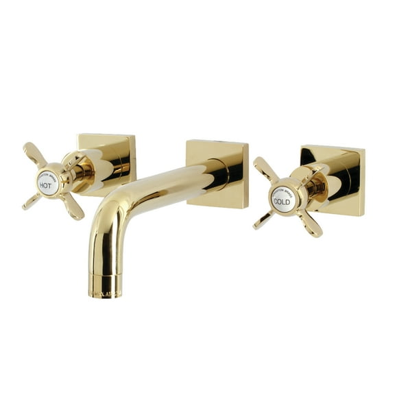 Kingston Brass KS6122BEX Essex Double-Handle Wall Mount Bathroom Faucet, Polished Brass